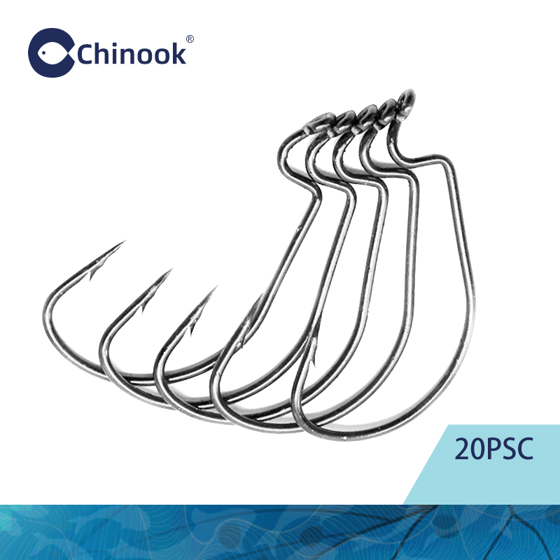 Fishing Hook Offset - Chinook 20 stks Brede worm Texaanse