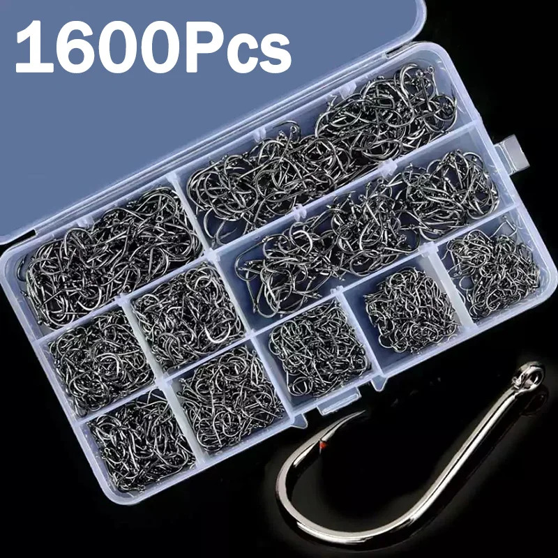 Fishing Hook Assortment - 50-1600 stks/doos Vishaken Koolstofstaal Sterke Scherpe