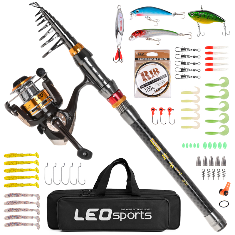 Fishing Hook Jig - Hengel Draaiende Haspel Combo Koolstofvezel Telescopische